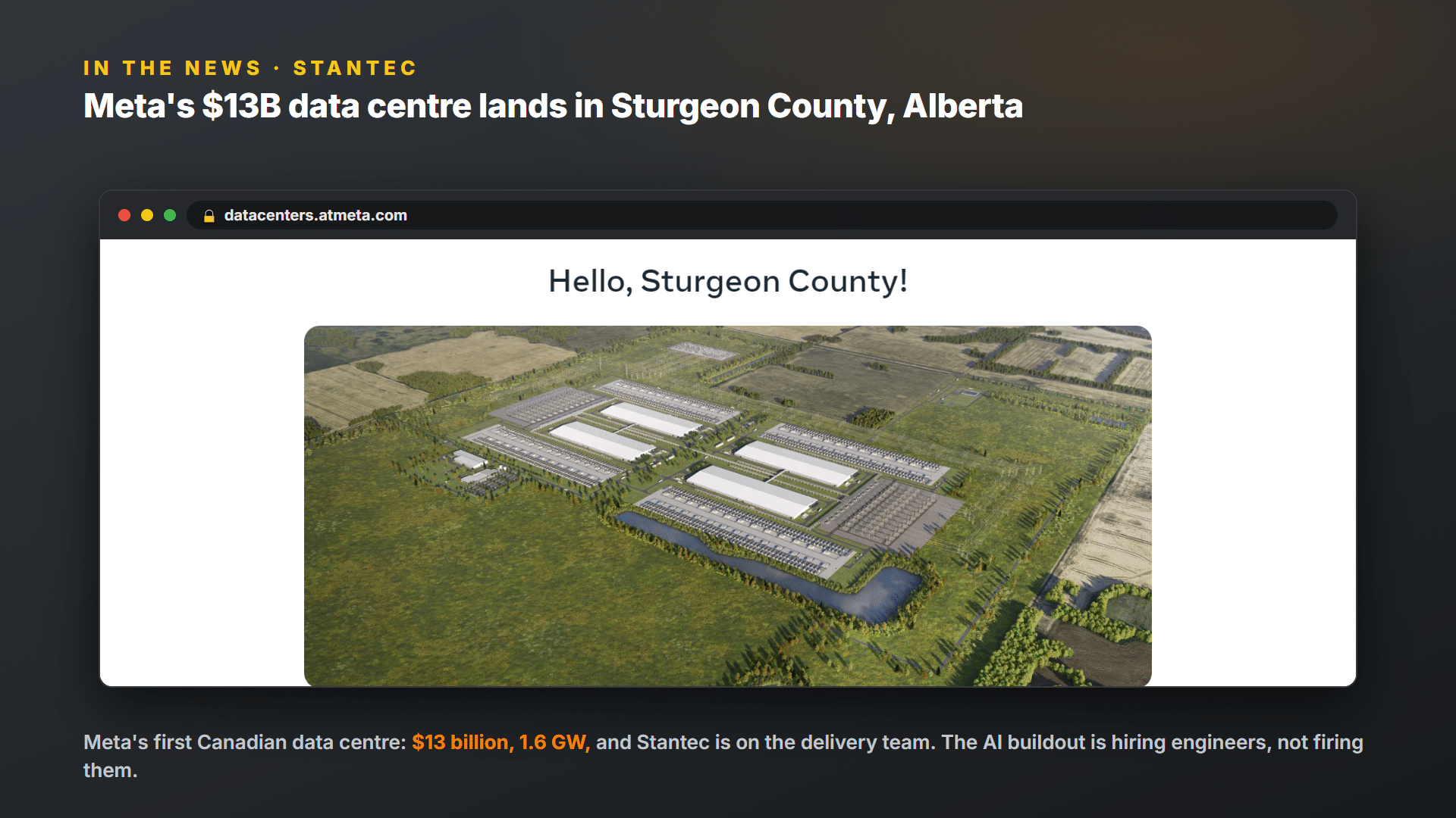 Meta's  billion Sturgeon County Alberta data centre, with Stantec on the delivery team