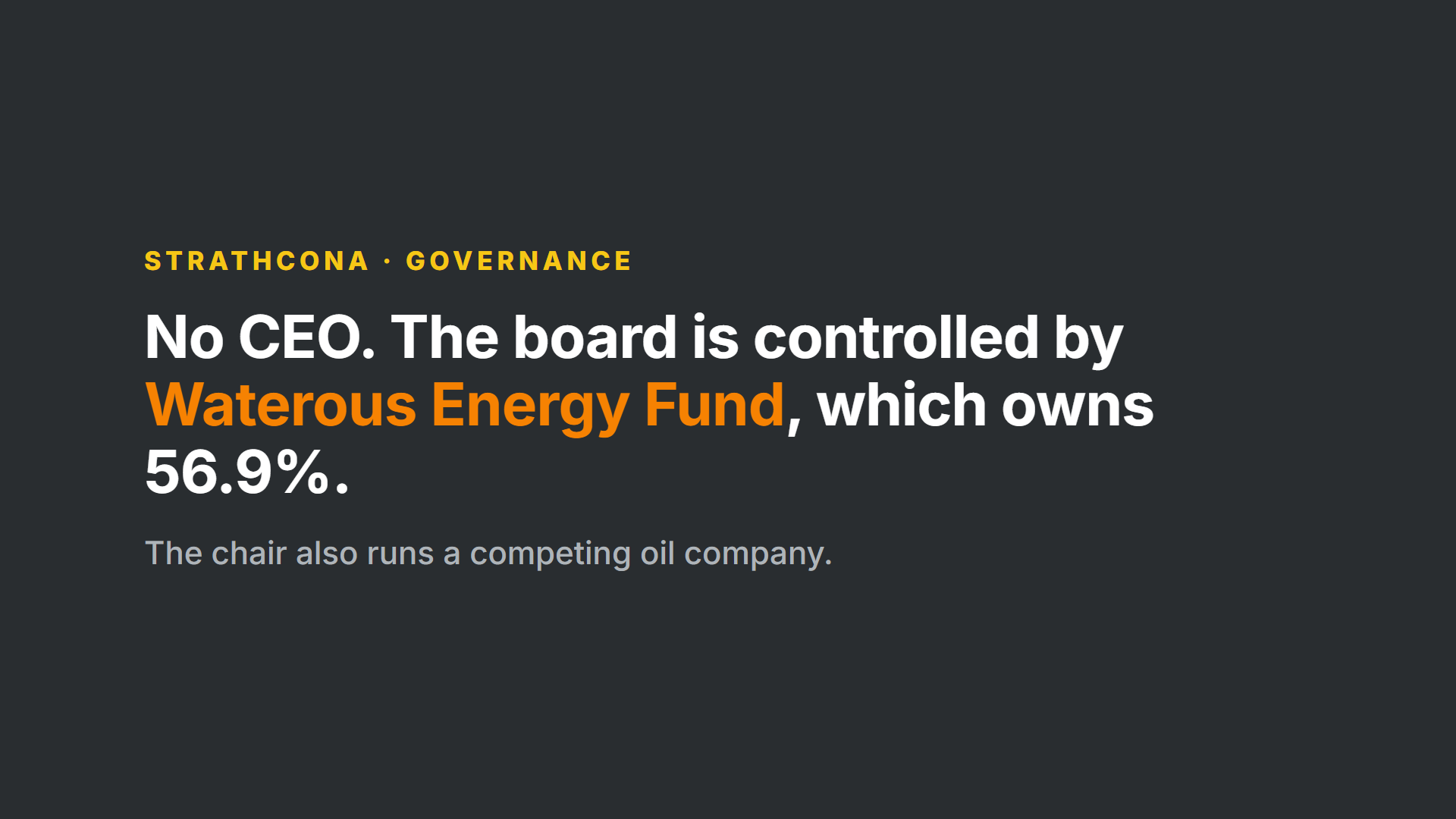 Strathcona governance: no CEO and a board controlled by Waterous Energy Fund
